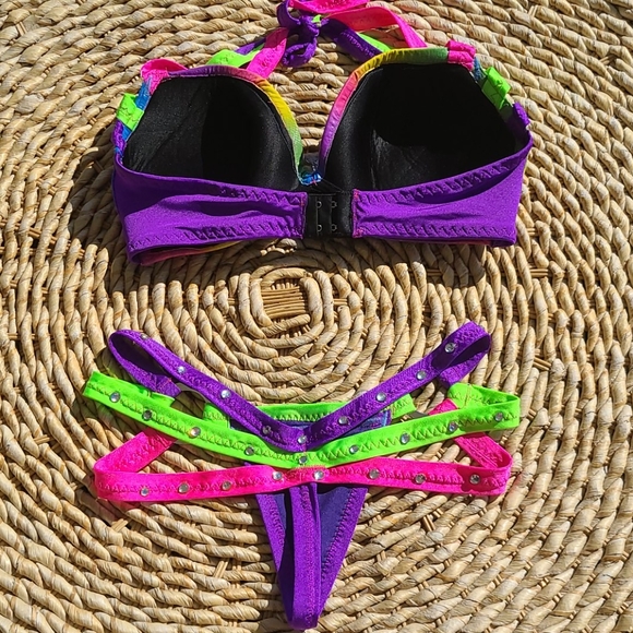 Multicolor beaded rave bikini set - Picture 4 of 5
